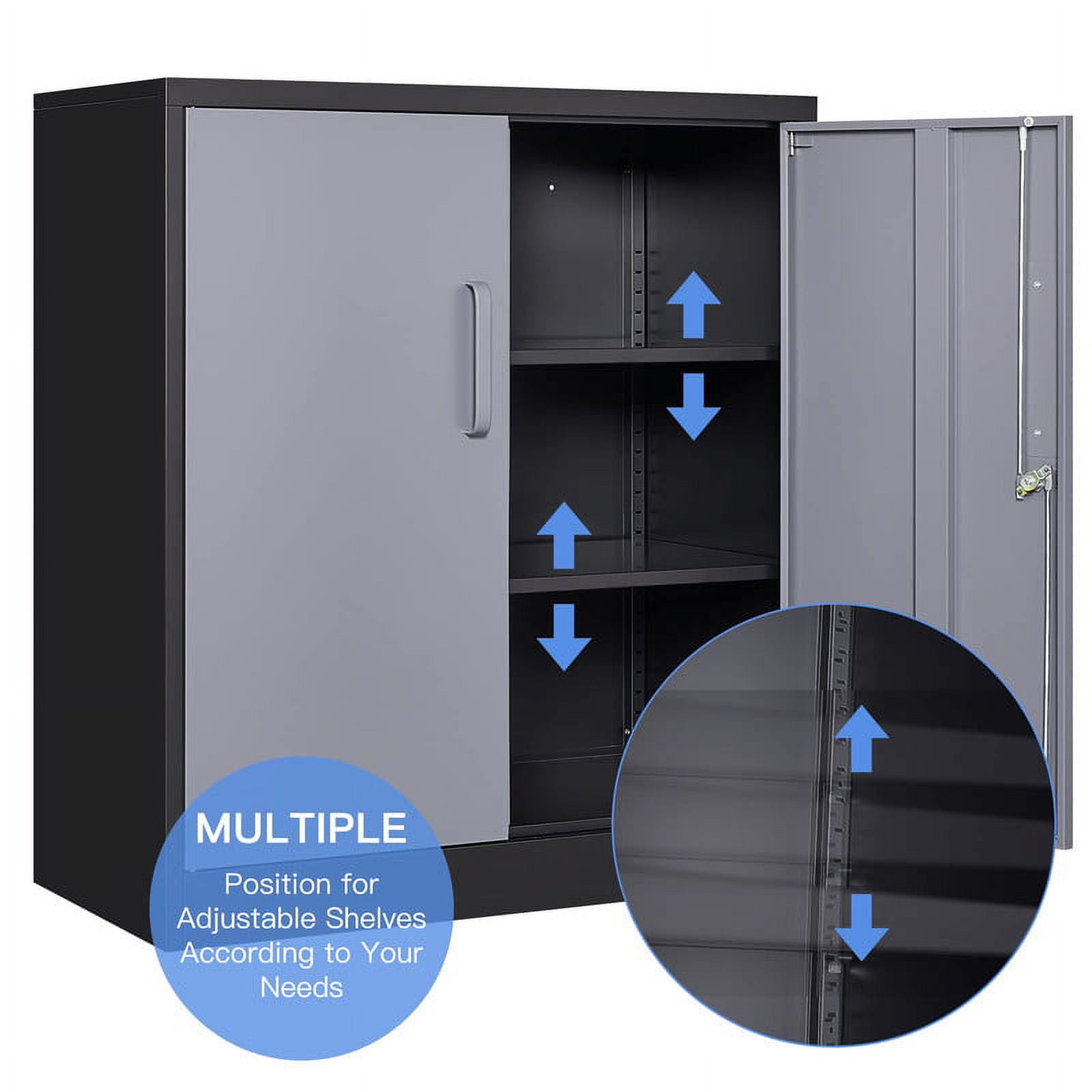 miiico★ MIIIKO Metal Storage Cabinet, 2 Adjustable Shelves Lockable