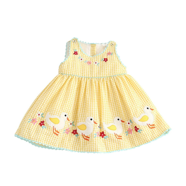 Summer Embroidered Princess Sleeveless Lace Cute Duck Patch Dress For Newborn Toddler Kids Baby Girl