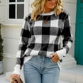 thumbnail image 6 of Jjayotai Checkered Oversized Sweaters for Women, Crew Neck Long Sleeve Sweater Shirt, Color Block Knit Pullover Tops Black XL, 6 of 9