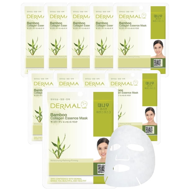 Mascarilla facial DERMAL con esencia de colágeno de bambú, 23 ml, paquete de 10