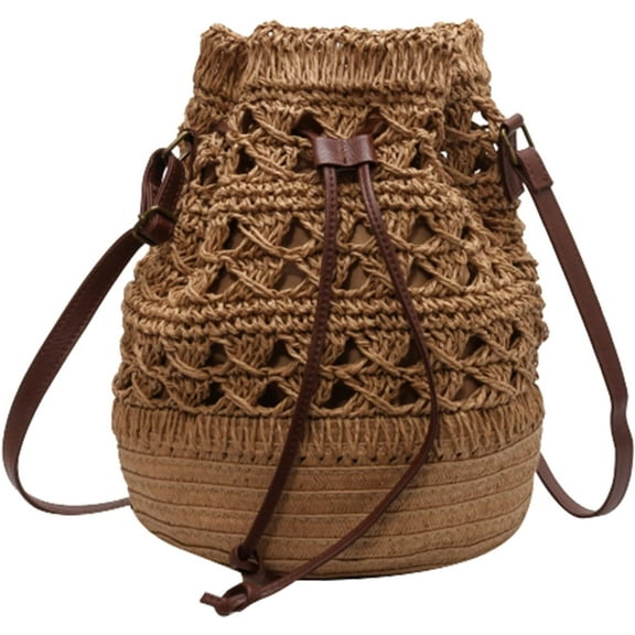 Zhengup Straw Bucket Bag for Women, Summer Woven Beach Bag Drawstring Hobo Bucket Purses Handbag for Vacation