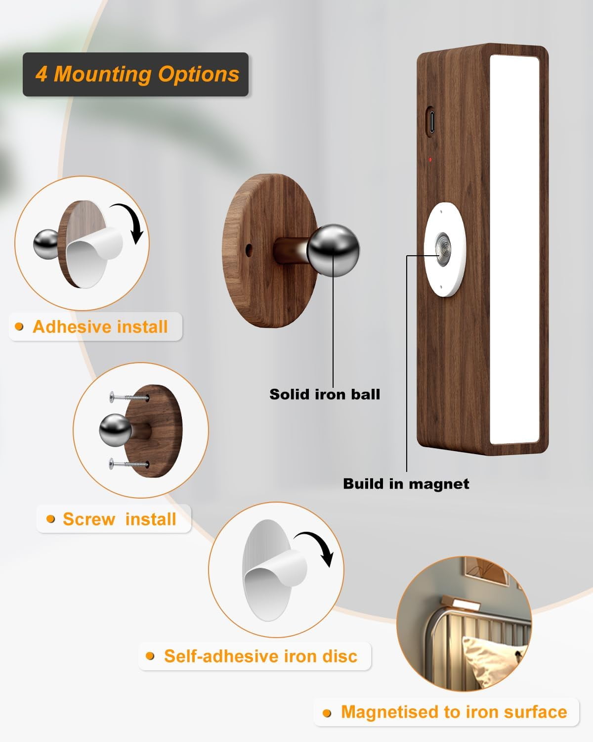 Wall Lights, Battery Operated Wall Sconce,Wireless Rechargeable Wall Sconce for Bedroom, Wall Mounted Reading Light, LED Wall Lights Rotatable, Brown 1 pack