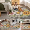 thumbnail image 5 of Vintage Daisy Floral Round Area Rug 6Ft Washable Circle Rugs for Bathroom Office, Spring Flowers Botanical Leaves Checkered Wooden Non-Slip Carpet Floor Mats Indoor Outdoor Carpet Runner Home Decor, 5 of 8