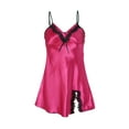 thumbnail image 2 of INSPIRE CHIC Women Satin Lace Trim Sleepwear Nightgown Pajama Slip Dress Fuchsia-Lace XXL, 2 of 7