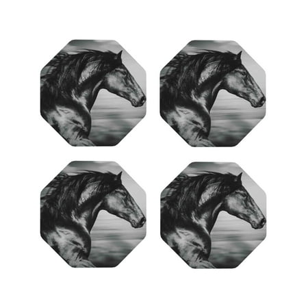 

Tideii Running Horse for Leather Coasters 4 Pieces Anti-fouling and Anti-scalding Decorative Coasters Suitable for Restaurants Kitchens Coffee Shops-Octagon