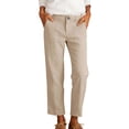thumbnail image 2 of Karymi Jean Shorts Solid Fake Linen Mid Rise Button Zip Fly Slim Straight Leg Cropped Ankle Length Casual Trouser Pants with Front Slant Pockets Summer Outfits, 2 of 5