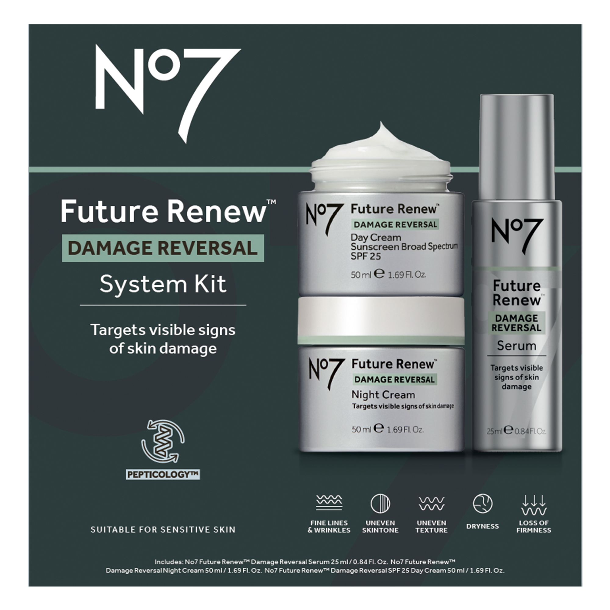 No7 Future Renew Damage Reversal Skincare Set, Reverses Visible Signs of Sun Damage, 3 Piece Set