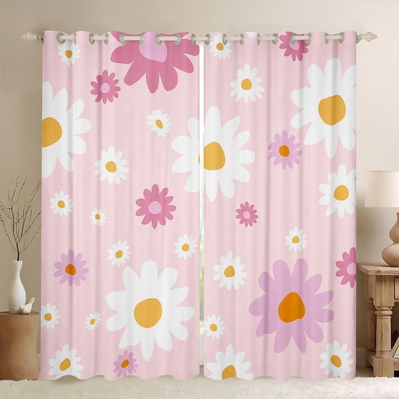 Feelyou Kawaii Daisy Flower Black Out Curtains for Kids, Cute Daisy Print Curtains Pack of 2 (42x63 Each), Cartoon Floral Theme Bedroom Curtains, Window Curtains Home Decor