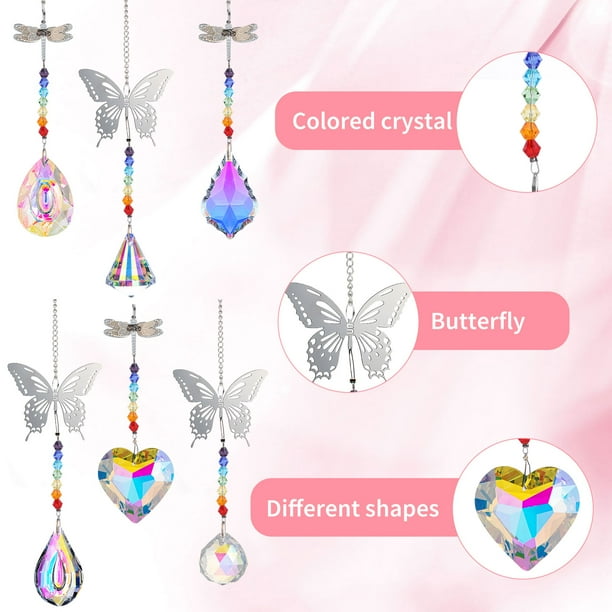 Adorno de cristal de libélula diseño en forma de mariposa 6 Likrtyny piezas colgante para ventana decoración para sala de estar y dormitorio