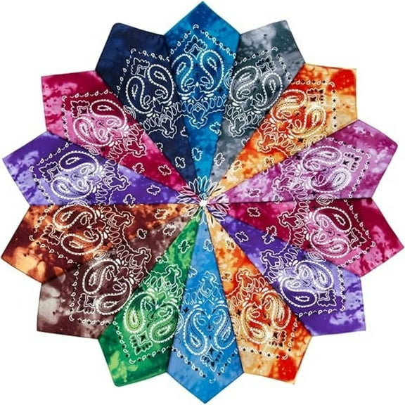 14 Pack Vintage Cowboy Bandanas - Bulk Assorted Colors, Large 22x22 Inch Cotton-Feel Polyester for Western, Biker, and Festival Looks