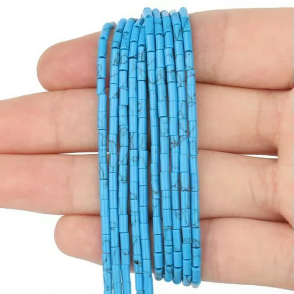 HOOUN 2x5mm Natural GemStone Round Tube Loose Beads For Jewelry Making DIY 15.5''-Turquoise-5x2mm