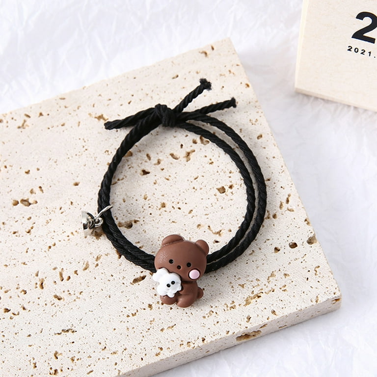 ●tow tow archive● Javier Bracelet Pink Black TBH52ABTB038 TRINGKY 2 Pcs Couple BFF Bracelet Hug Bear Bunny Elastic