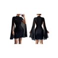 thumbnail image 3 of Women'S Elegant Long Sleeve Flutter Sleeve Bodycon Dress with Rhinestone Detail Step Skirt Black XL, 3 of 7
