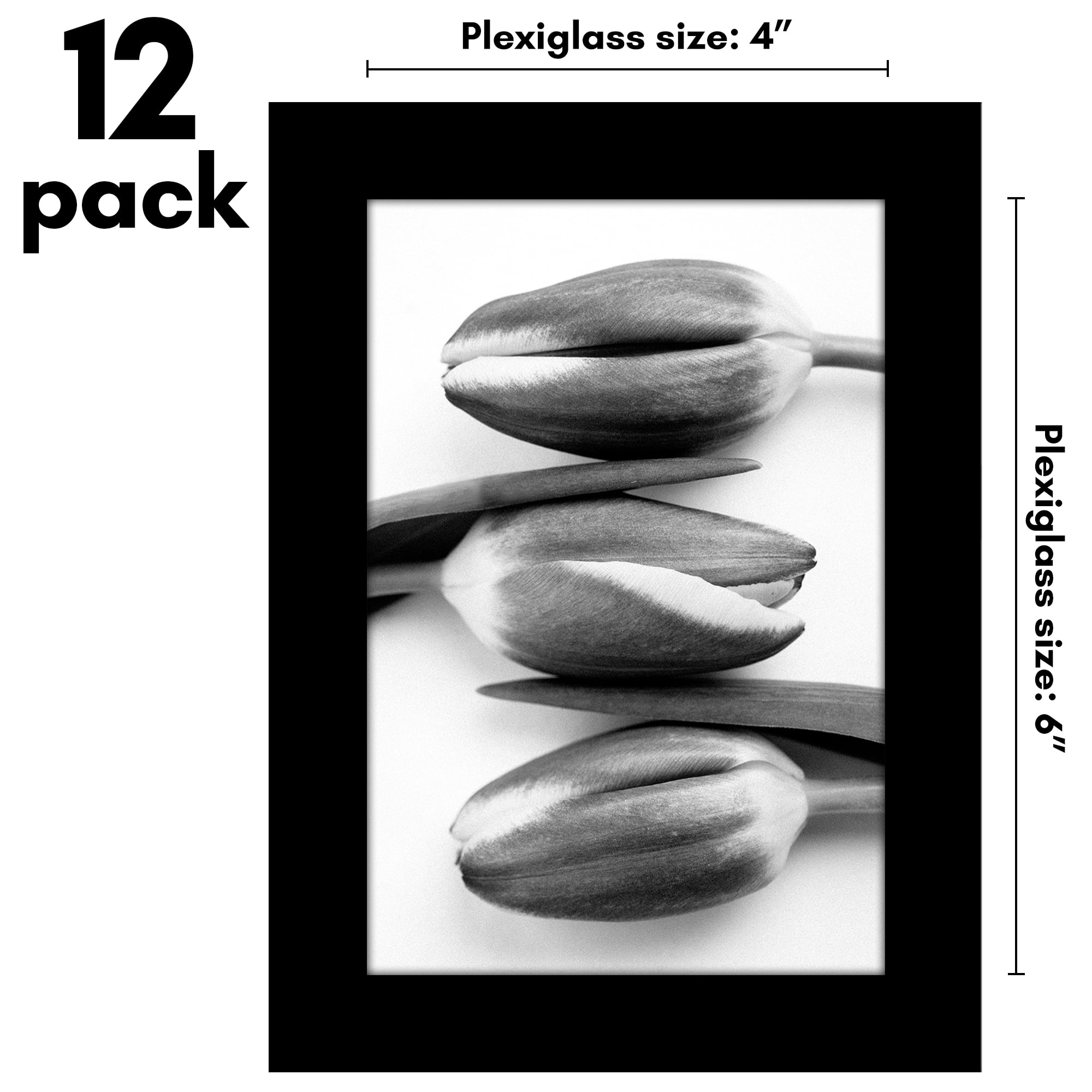 Americanflat 4x6 Picture Frame with Polished Plexiglass 12 Pack Signature Collection Frames Photo - Black