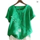 thumbnail image 1 of Qarigey Camisa de manga corta con cuello y botones estampados de de león para mujer Prendas para la parte del cuerpo Verde M, 1 of 4