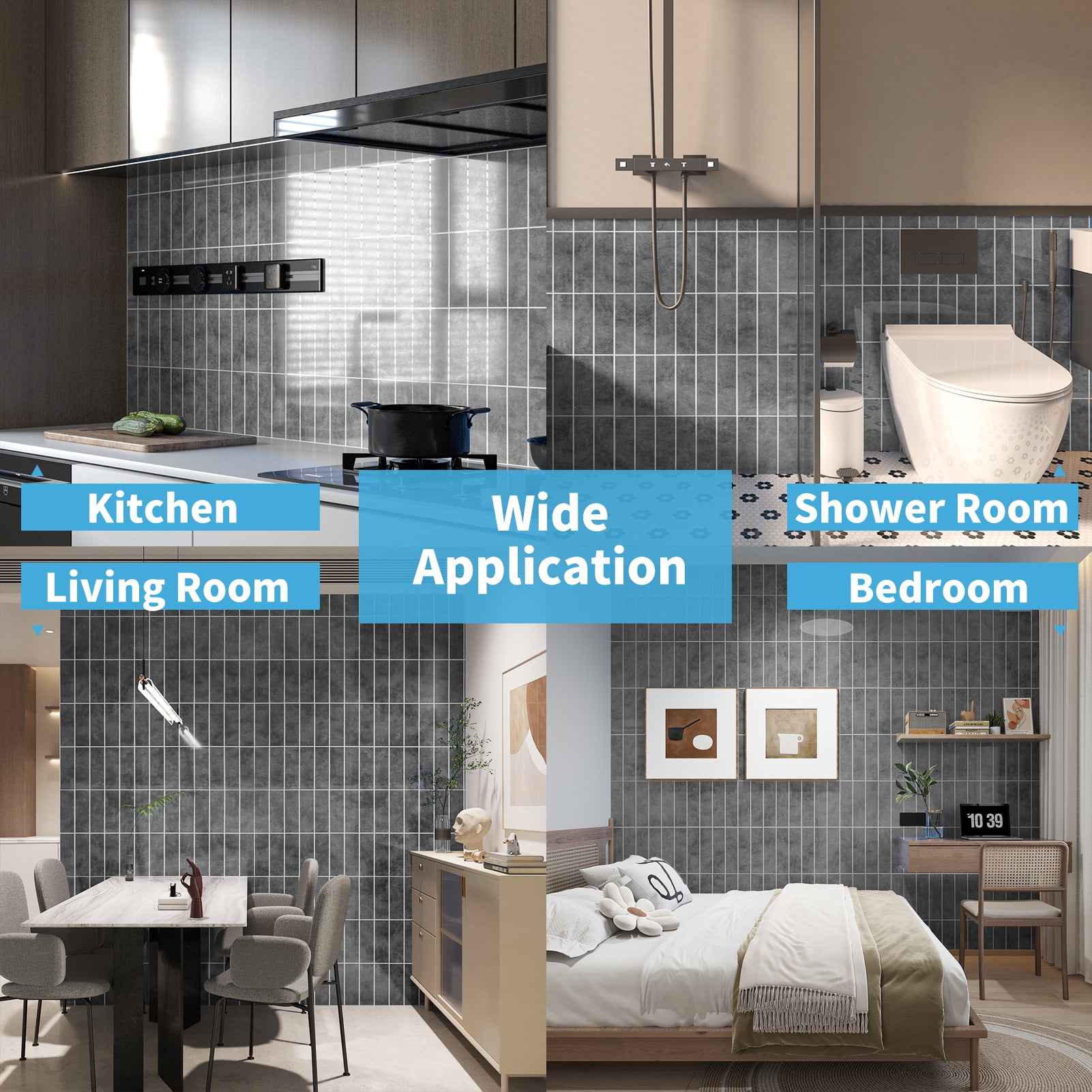 Art3dwallpanel 11.4''x9.1'' Faux Marble Peel & Stick Backsplash for Kitchen,Wall,Ash Gray,7.2sq.ft.(10-Pack)