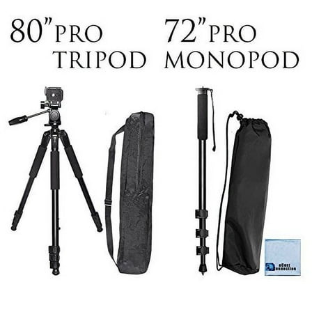 80” Inch Elite Series Professional, Full Size Camera Tripod   Pro Series 72 Inch Monopod w/ Quick Release for Nikon cameras   eCostConnection Microfiber Cloth