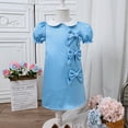 thumbnail image 2 of Wdgfv Girls Summer Dresses Casual Playground School Daily Wear Toddler Kids Bow Tie Collar Dress For 3 7 Years Old Outdoor Sleeve Blue 3-4 Years, 2 of 7