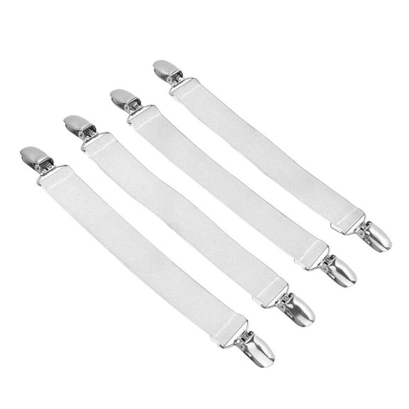 Hold’em Bed Sheet Fastener Suspenders - Adjustable, Crisscross Sheet Strap Holder Clips, White