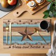 thumbnail image 2 of Placemats 1 Pack, Western Texas Star Retro Woven Placemat, Linen Place Mats for Kitchen/Dining Tables, Country Farmhouse Light Blue Brown Wooden Washable Table Mats for Party, 2 of 8