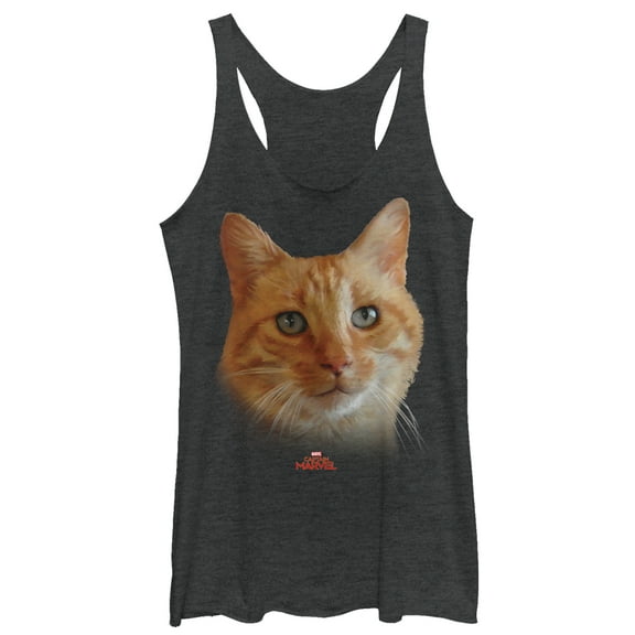 Women's Marvel Captain Marvel Goose Cat Portrait  Racerback Tank Top Black Heather X Small