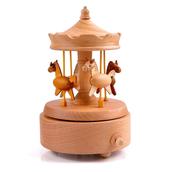 Wooden Merry-Go-Round Horse Wind-Up Music Boxes for Home decoration and Birthday Gift