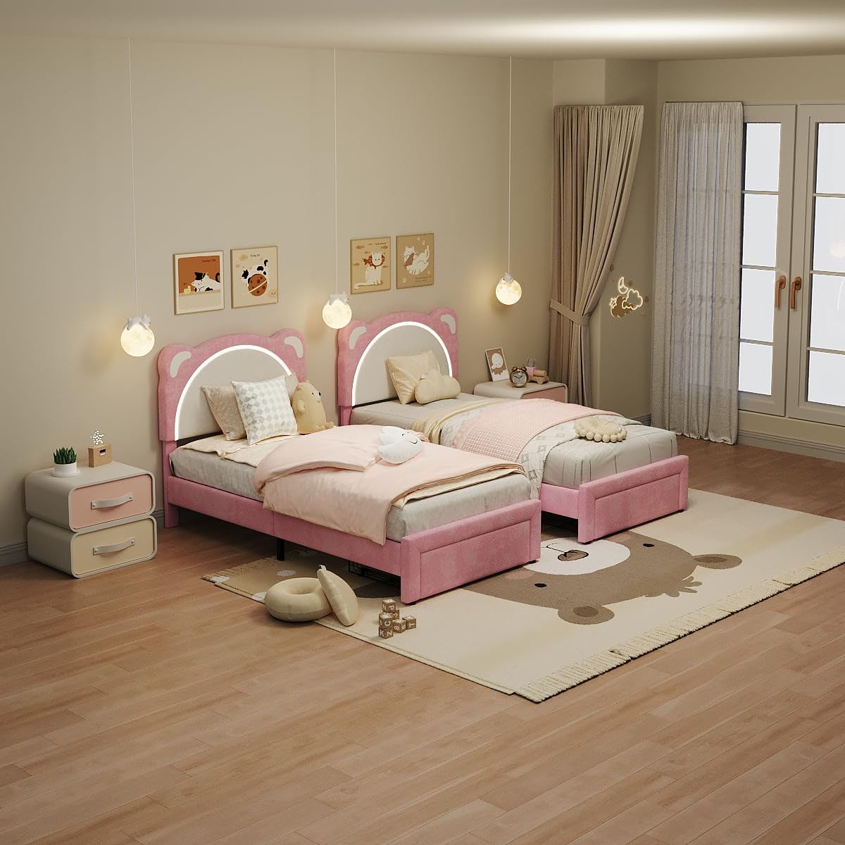 Danolapsi Twin Size Bed Frame, Upholstered Platform Bed Frame with Adjustable Headboard & Led Light, Wooden Slats Support, No Box Spring Needed