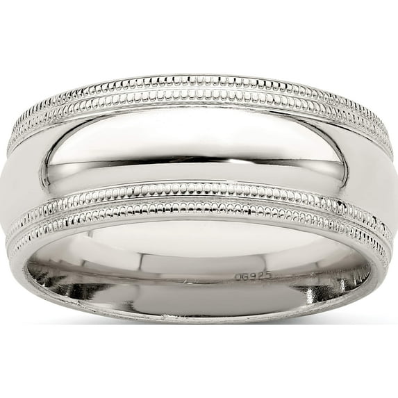 Sterling Silver Ss 8mm Comfort Fit Double Milgrain Size 13 Band Made In United States qdmc080-13