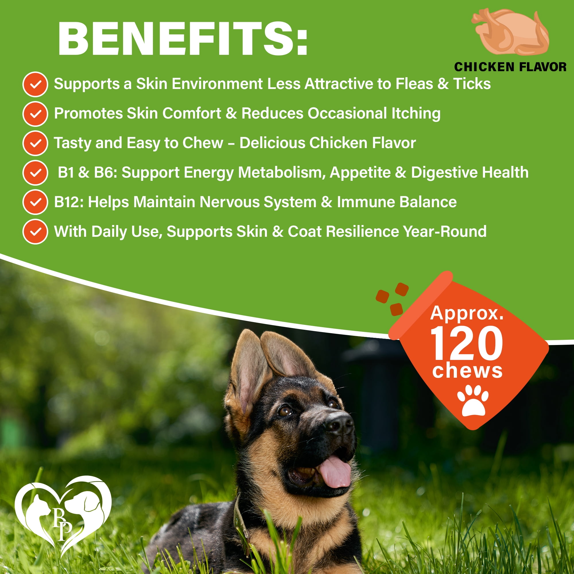 Beloved Pets Flea and Tick Support Chews for Dogs and Cats - Skin & Coat Natural Defense & Resistance for All Breeds Chicken Flavor, 10 oz