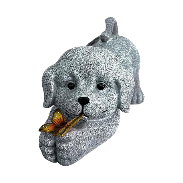 Estatua de perro para jardín con luz solar, figura de perro, arte de jardín, linda escultura de animal, decoración de patio para caminos al aire libre