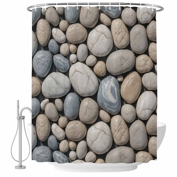 Pebble Stone Shower Curtain Set - Standard 72" x 72" Washable Bathtub Curtain with 12 Hooks, Modern Minimalist Nature Art Aesthetics Waterproof Fabric Stall Shower Curtains for Bathroom Décor
