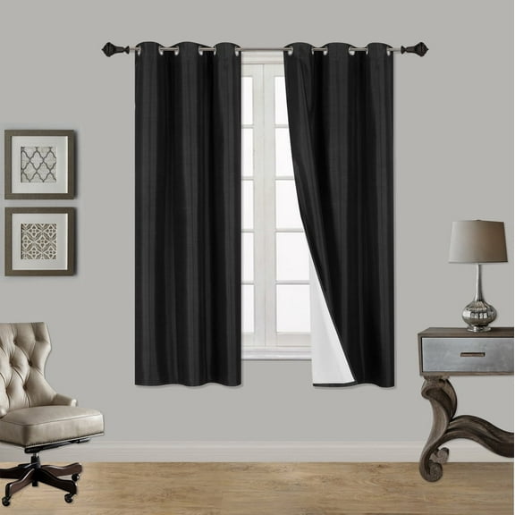 ADAM BLACK 1-Piece Garden Room Darkening Block Light Grommet Top Printed Window Curtain Panel 37"W X 63"L