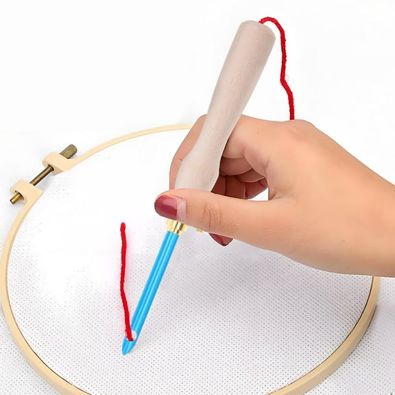 MLINS Wooden Handle Punch Needle Tool for Embroidery DIY Craft Perfect for Home Use Yellow 1 Piece