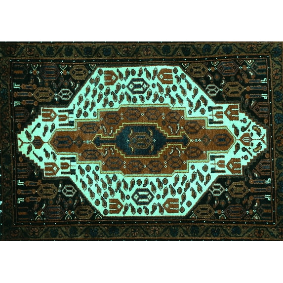 Ahgly Company Machine Washable Indoor Rectangle Persian Turquoise Blue Traditional Area Rugs, 7' x 10'