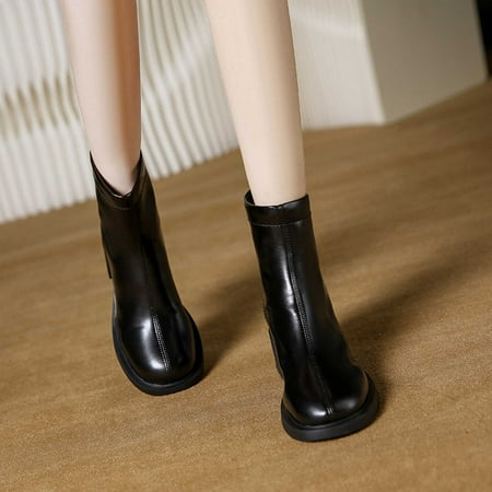 

Bnwani Winter Boots For Women Flash Deals Low Heel Shoes Ziper Non-slip Thick Ankle-High Black Boots 35-40