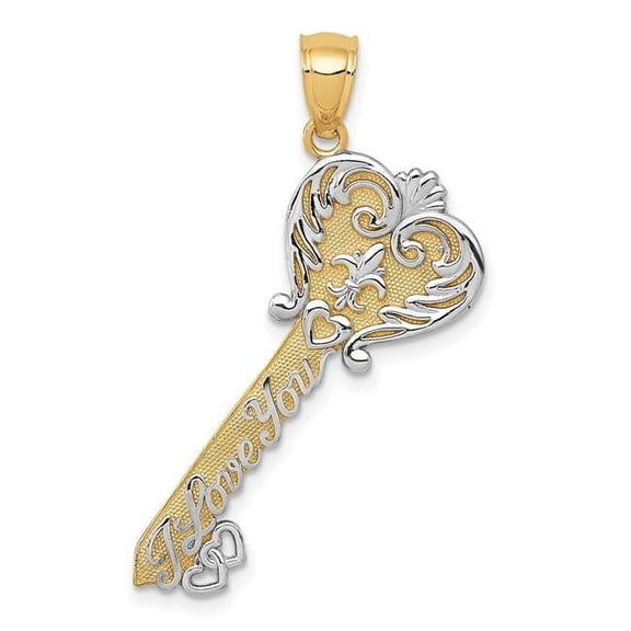 14k Yellow Gold Rhodium Plated I Love You Key Pendant, Pendants for Necklace