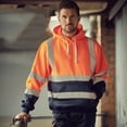 thumbnail image 3 of Men's Solid Color Reflective Hooded Sweatshirt Long Sleeve Sweater Top Loose Road Work High Visibility Pullover (Orange & Navy,XL), 3 of 6