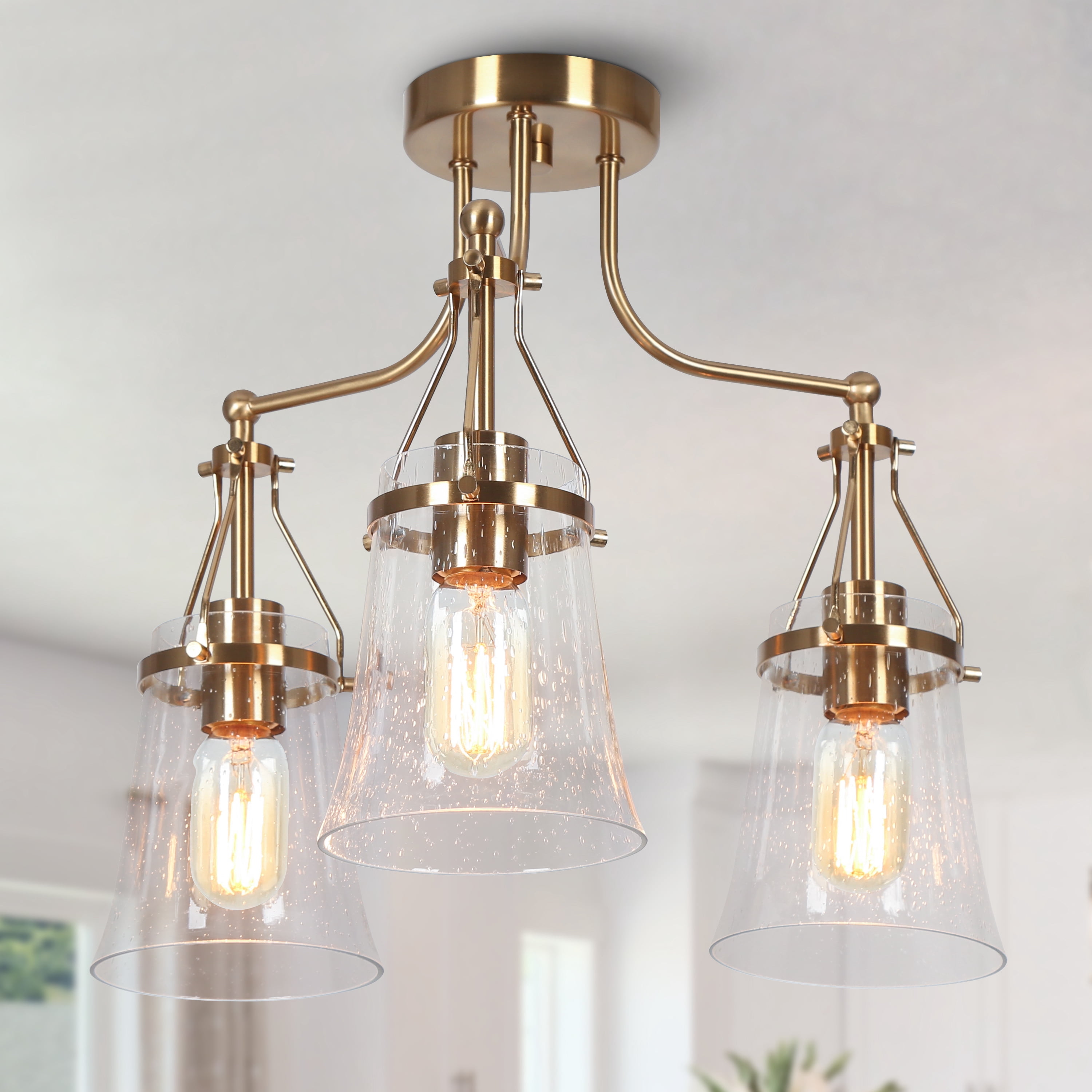 LNC Auisre 3-Light 18.9-in Polished Gold LED Semi Flush Mount Light