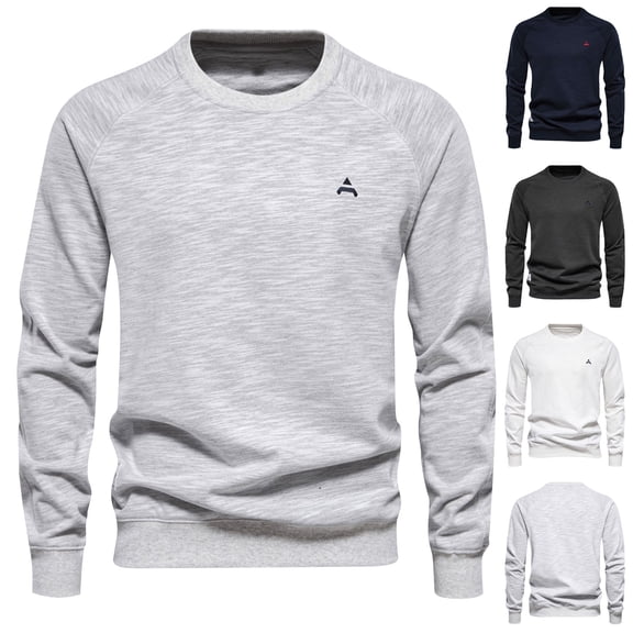 Zedker Men's Long Sleeve Shirts Regular Fit Solid Workout Pullover Tops Casual Crewneck Cotton Lightweight Sweatshirt for Men