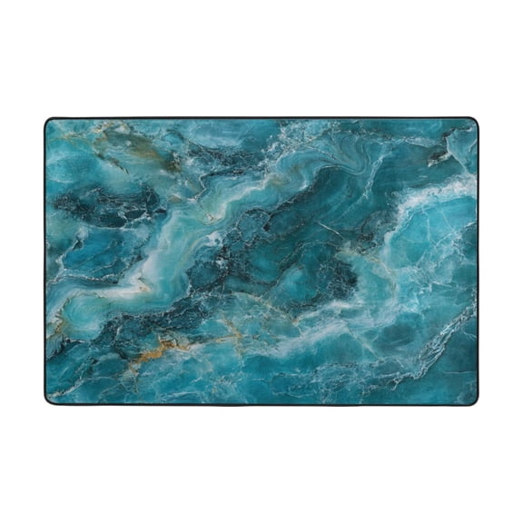 Area Rugs 72"x48" Indoor Non-Slip Wear Resistant Floor Mats Soft Large Carpets for Living Room Bedroom Home Decor Washable Rug Blue Green Marble Pattern