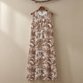thumbnail image 6 of Jiueut Brown Palm Leaf Print Maxi Dress with Pockets for Women, Sleeveless Linen Look Summer Dresses, Wrinkle Resistant Flowy Long Dress, Casual Beach Vacation Outfit, 3XL, 6 of 7