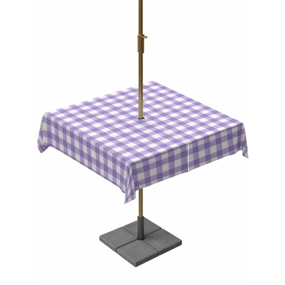Outdoor Tablecloth with Umbrella Hole, Purple White Checkered Plaid Zippered Table Cloth for Rectangle Tables, Gradient Buffalo Check Washable Waterproof Tablecloths for Picnic Patio Garden