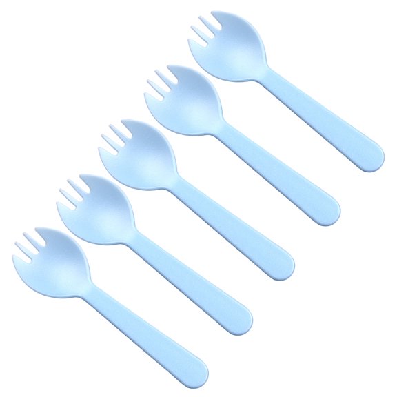 Recardis 100PCS Creative 2-in-1 Sporks Disposable Plastic Spoon Forks for Cake Ice Cream Salad Fruit Dessert (Blue)