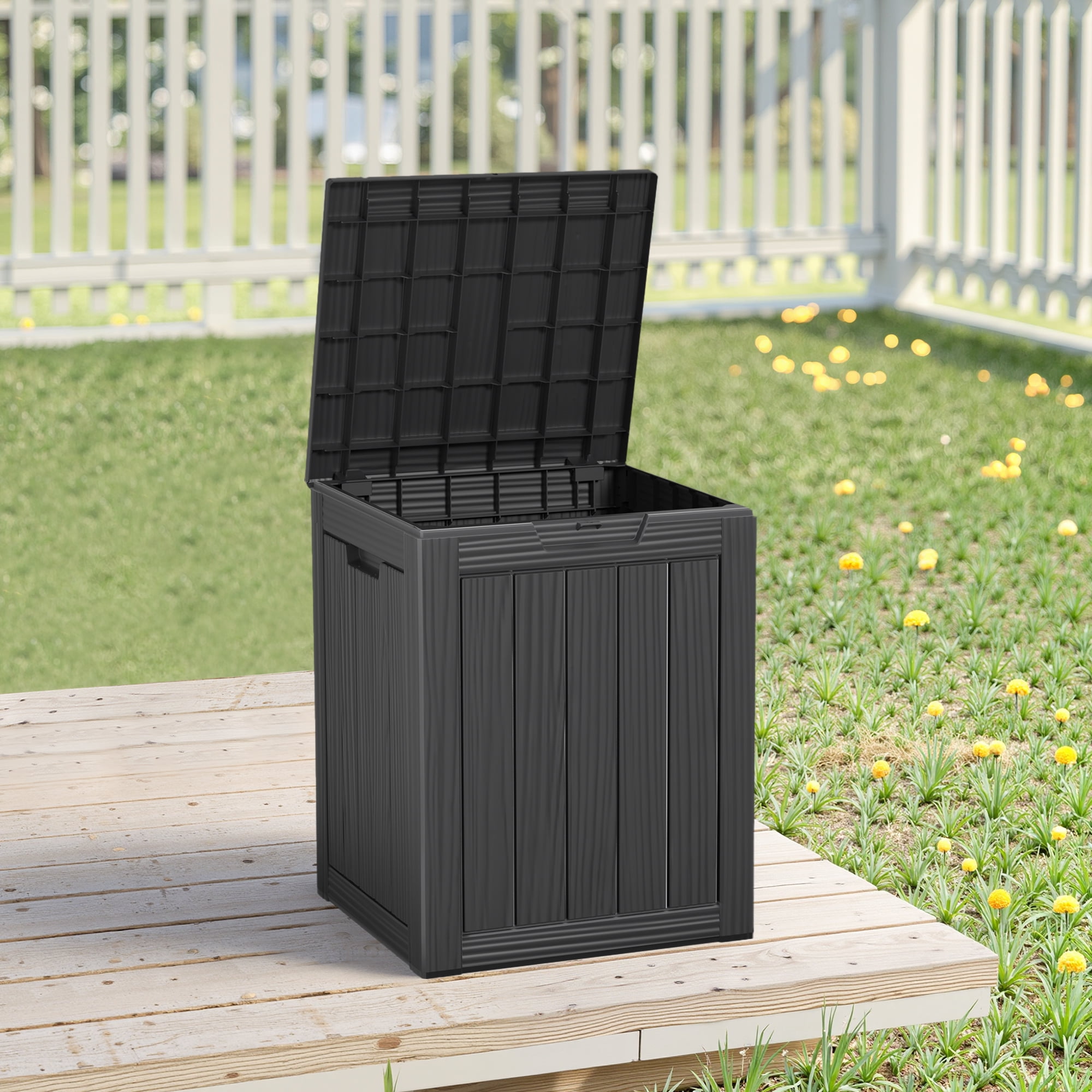 MAYEERTY 3*80L Outdoor Waste Bin with Triple-Bucket Wood Waste Bin for Outdoor, Black