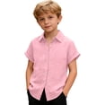 thumbnail image 6 of ITSAME Girls Button Up Shirts Lapel Short Sleeve Loose Fit Summer Fashion Casual Shirts Pink Size 12-13, 6 of 9