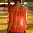 thumbnail image 5 of CYMMPU Women's Summer Solid Color Casual Off Shoulder Chiffon Blouse, Loose Lightweight Fashion Summer Top for Women Orange XXL, 5 of 8