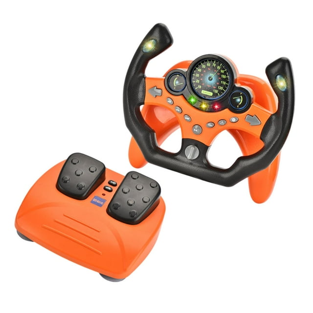 Juego de volante de juguete de simulación con Pedal de freno con música ligera, coordinación mano-ojo, juego de conducción para niños al aire libre , Naranja