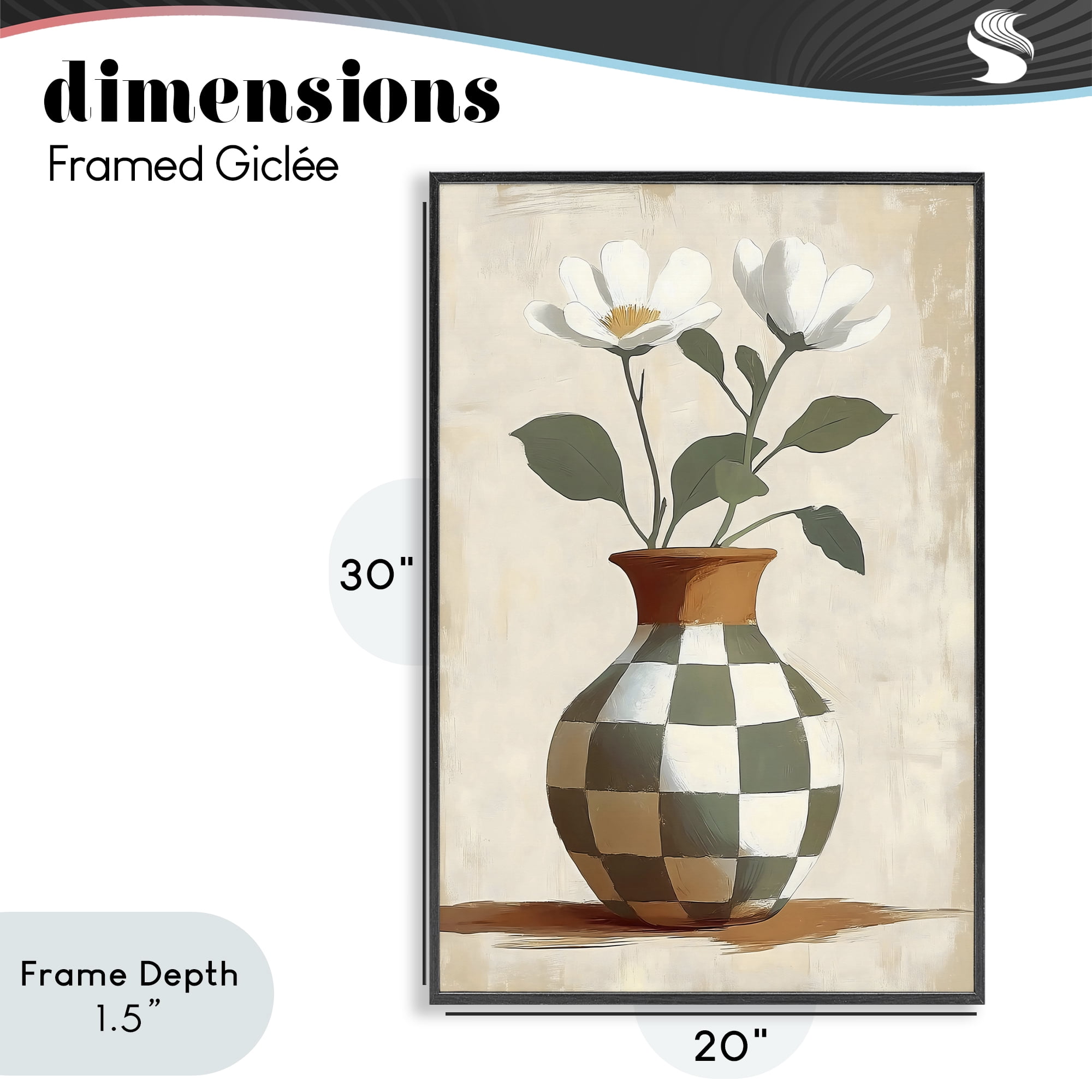 Stupell Industries Checkboard Green Flower Vase Black Framed Giclee Art, design by Creative Studio
