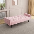thumbnail image 3 of Bianlte Wood Velvet Convertible Couch Sleeper Sofa Bed with 2 Cup Holders, Pink, 3 of 8