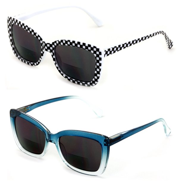 2 Pairs BIFOCAL Women Big Lens Butterfly Reading SunGlasses Fun Cateye Outdoor Readers